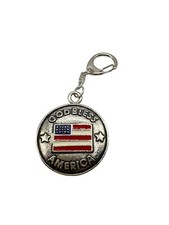 God Bless America Keychain Enamel USA Flag Stars Silver Design Patriotic Vintage picture