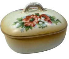 (3C) Antique Austria Hand-Painted Floral Lidded Porcelain Trinket Dresser picture