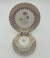 Vintage Winterling Kirchenlamitz Bavaria Tea Trio Gold Basketweave Pedestal Cup picture