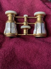 Vintage French Brass & Mother-of-Pearl Opera Glasses Circa 1900 w/ Inlaid Detail picture