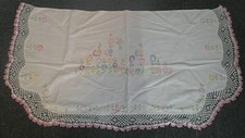 Vintage 1930s Crinoline Lady Hand Embroidered Dresser Scarf Crochet Lace picture