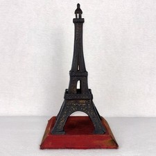 VTG Anthropologie Paris Eiffel Tower Cast Metal Sculpture Red Satin Base 9.5” picture