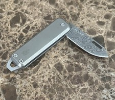 Very Rare James Brand The Elko Titanium Pocket Knife Damascus Blade picture