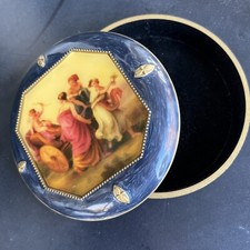 FSG 2003 Royal Vienna Style Round Jewelry Trinket Dish Lid Metal Enameled Blue picture