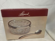 Leonard Italy Crystal and Silver Plate 2 Piece Sauce Set New In Box picture