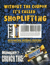 2001 Snickers Cruncher Chocolate Candy Bar vintage Print AD Advertisement picture