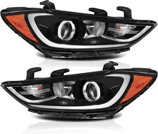 Headlights Fit for 2017-2018 Hyundai Elantra, Halogen, Black Housing picture
