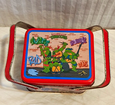 The Tin Box Company Teenage Mutant Ninja Turtles Metal Tin Lunchbox Handle 1990 picture