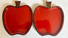 Vintage Japanese Tsugaru Nuri Lacquer Apple Shaped Plates Set of 2 with Box picture