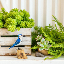 Wood Blue Jay Figurine Hand Carved Songbird Sculpture Nature Inspired Bird Decor picture