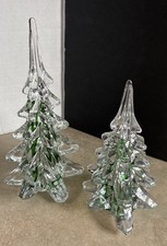 VNTG Silvestri Art Solid Crystal Christmas Trees w/ Encased Green Swirl Ribbon picture