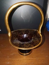Vintage Murano Made In Italy San Marco Glass Basket Hand Decorated Gold Gilding picture