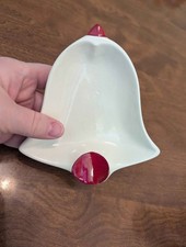 Holiday Candy Dish Bell shaped dish bowl server Festive White and Red Vintage picture