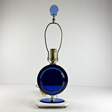 Vintage Czech Art Deco Mirrored Cobalt Blue And White Glass Table Lamp picture