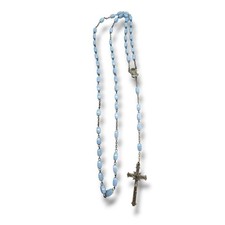 Vintage Light Blue Silvertone Rosary Beads Italy Necklace picture