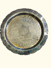 Vintage Silver Plated Pierced Vanity Serving Trinkets Tray 12.75” picture