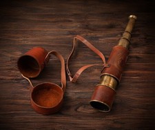 Personalized Brass Telescope Vintage Spyglass with Leather Case, Nautical... picture