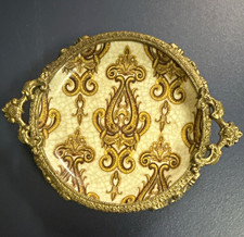 Vintage Hand-Painted Amita Porcelain / ornate brass detail trinket dish picture