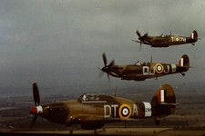 BBMF, 2 x Spitfire & Hurricane, in flight, air to air, RAF aircraft slide picture