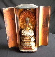 Japanese Wooden Gold Leaf Shakyamuni Bodhisattva Buddha Statue With Zushi H6.7in picture