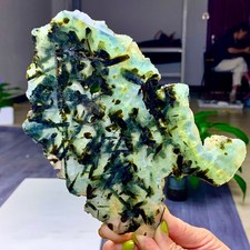 404G  Natural green prehnite& Tourmaline Crystal specimen picture