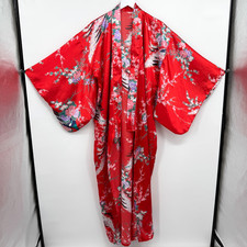 Vintage Made in Japan Kimono Maxi OS Floral Peacock Silky Satin Japanese Asian picture