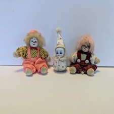 Charming Small Porcelain Face Clowns, Weighted Body 1980-90's Lot Of 3 picture