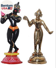 Brass Radha & Krishna Idol (12 Inch, Black Krishna and Golden Radha) picture