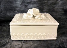Vintage Italian Ceramic Trinket Box; Intricate Floral Applique picture