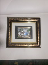 Vintage Italian Silver 3D Bas Relief Framed Art Coastal Village Scene Made in... picture