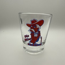 Ole Miss Rebels Clear Glass Shot Glass 2 oz Painted Decorated Logo Red Blue picture