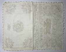 Antique Italian Figural Needle Lace Pillow Sham Cover IHS Christogram Cutwork picture