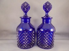 Pair Westmoreland Glass English Hobnail Cobalt Blue Cologne Bottles READ DESCRIP picture