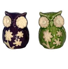 Vintage Porcelain 2 Inch Owl Salt And Pepper Shakers picture