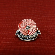 Peace Poppy Lest We Forget Flower Metal & Red Enamel Lapel Pin Pinback Veterans picture