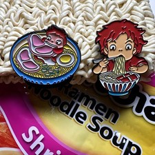 Ponyo Eating Ramen Enamel Pins Set Of 2 Chibi Anime Sea Characters Collection picture