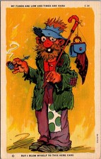 Vintage Curteich Comic Postcard Hobo Tramp My Funds Are Low C.T. Art-Colortone picture