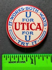 Vintage Works Both Ways Utica New York Pinback Pin picture