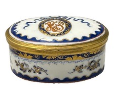 Antique Continental Porcelain Snuff Box Gilt Metal Monogram c1800 European picture