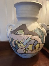 Vintage Acevloza Vase Hand Painted Donkey Cactus Southwest Desert Ring Handles picture