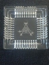 Vintage Montecristo Clear Glass Square Ashtray Heavy Cut - Etched Logo picture