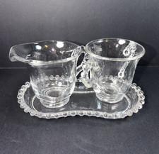 Candlewick By Imperial Sugar Creamer Set With Tray Vintage 3.5 In Tall On Tray picture