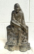 Antique thick gilt bronze figural Lord Sai Baba Idol Figurine Doorstop Statue picture