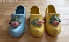Vintage McCoy Pottery Dutch Shoe Planter Lot of 3 Ceramic Clog Rose Yellow Blue picture