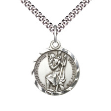 Pewter Saint Christopher Catholic Medal Pendant Necklace 18