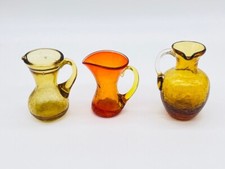 Vintage KANAWHA Amber Orange Yellow Amberina Crackle Glass Ewer Pitcher Creamers picture