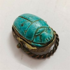 Egyptian Scarab Copper Ring with Faux Turquoise Stone Pharaoh Style Collectible picture