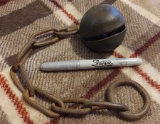 Antique LARGE #12 Bronze Crotal Sleigh Bell With Original Chain & Loop Nice L@@K picture