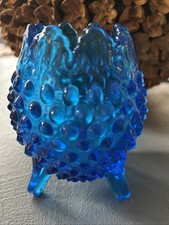 Fenton Colonial Blue Hobnail 3-Footed Egg-Shaped Vase with Crown Top  5