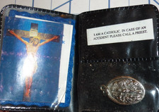 Vintage Catholic Pocket Shrine Wallet Holy Card Crucifix Medal Call  Priest Case picture